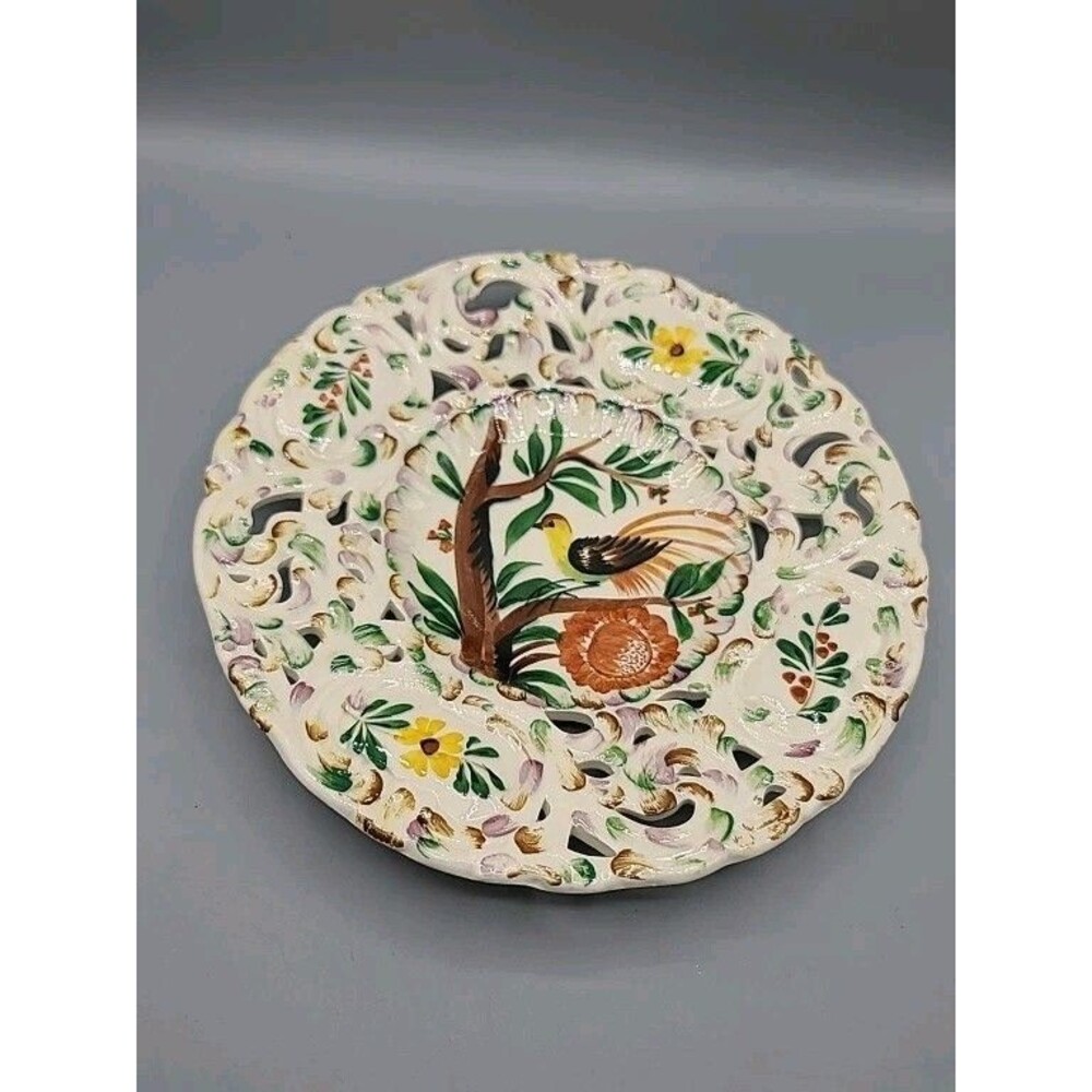 Italy Aborsato Move Decorative Plate Dish Bird Floral Cut Outs